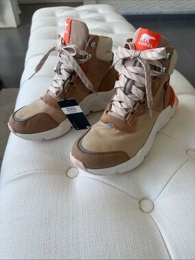 Sorel Tan and Coral Women's High-Top Sneaker Boots